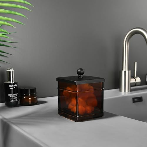Amber Glass Cotton Jar Holder – Black Lid Elegant Bathroom Storage Canister - Image 4