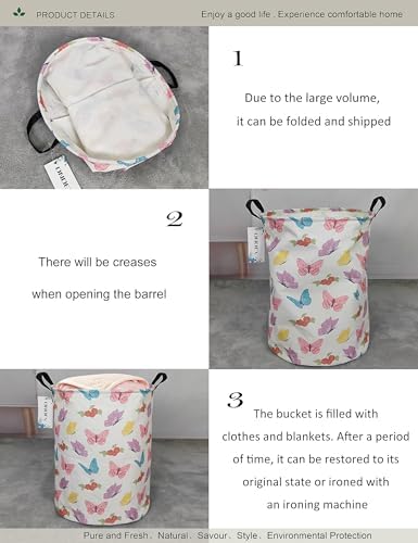 Round Butterfly Laundry Hamper Waterproof Fabric Home Storage - Image 4