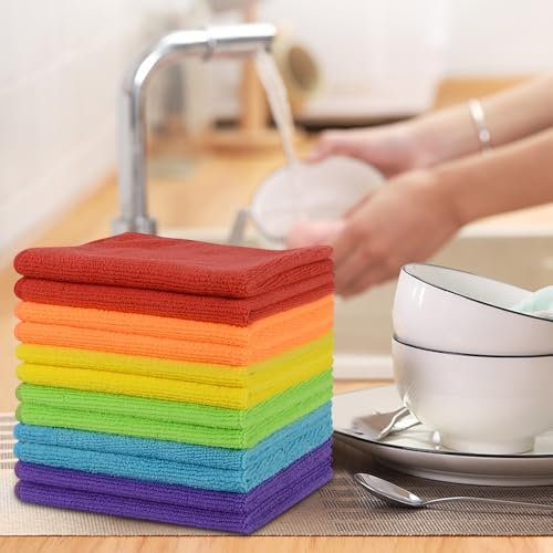SINLAND Microfiber Rag Cleaning Cloth Kitchen Dish Cloths 12x12inch 12 Pack - Image 5