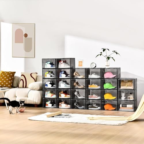 8 Pack Drop Side Shoe Boxes, Large Stackable Shoe Storage, Thick Plastic - Image 2