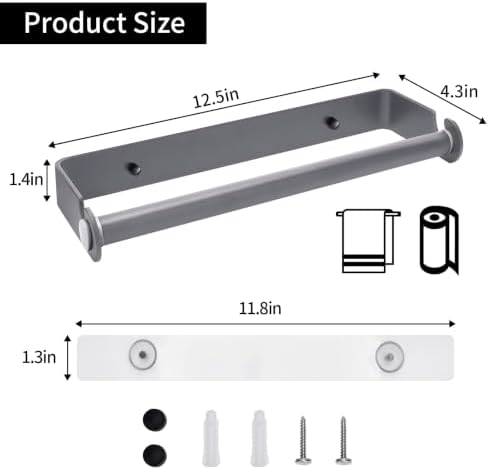 Under Cabinet Paper Towel Holder, Adhesive or Wall Mount（Grey） - Image 2