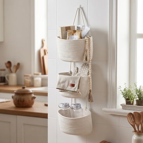 Wall Hanging Rope Baskets 3-Tier Boho Organizers - Image 7