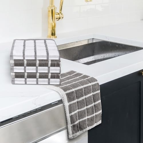 Urban Villa Kitchen Towels Cotton Dish Towels 12”x12” Grey White - Image 6