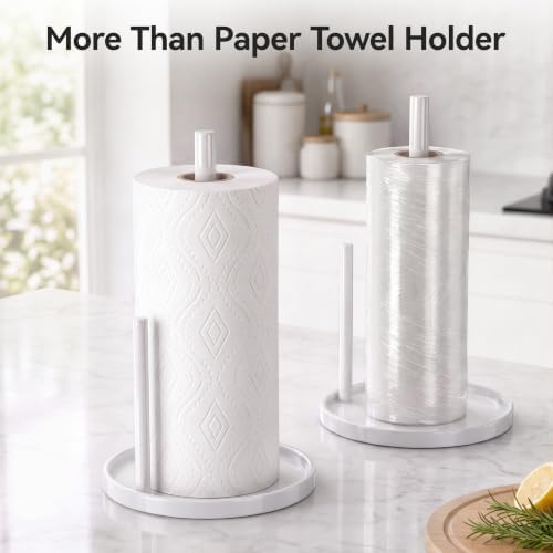 Paper Towel Holder White for Kitchen Countertop Roll Holder Weighted Base - Image 6