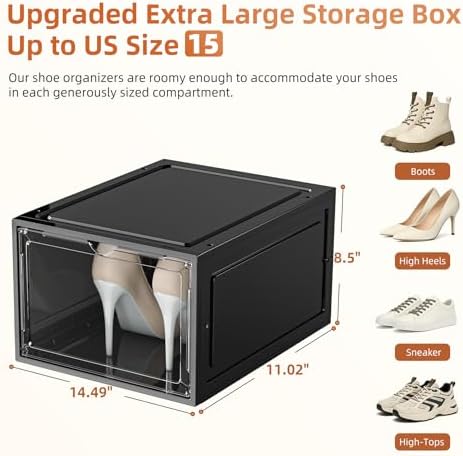 KEFA XL Shoe Storage Box Organizer, 8 Pack Shoe Boxes Clear Plastic Stackable - Image 5