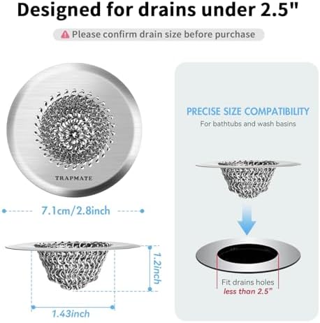 TRAPMATE 2PCS Bathtub Drain Strainer, 2.8" Patented Reversible Shower Tub Drain - Image 2