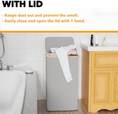 SpaceAid Laundry Hamper with Lid, 110L Large Tall Clothes Basket Bin with - Image 5