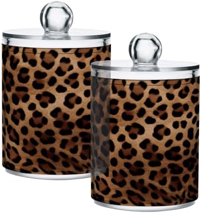 4 Pack Apothecary Jars Bathroom Leopard Print Qtip Holder Dispenser Clear by Unknown