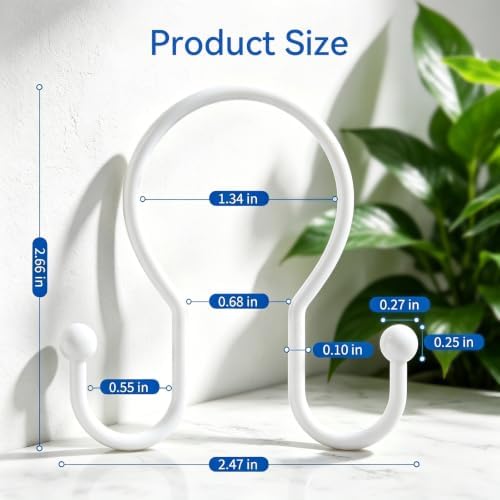 OEH Shower Curtain Hooks, Metal Shower Curtain Hangers, Double Hook Shower - Image 2