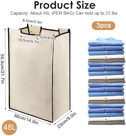 3 Pack Large Laundry Sorter Replacement Bags, 600D Oxford Cloth, Waterproof - Image 2