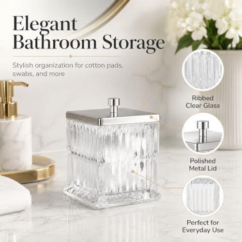 Vince Camuto Home Glass Cotton Jar Holder – Nickel Lid, Elegant Bathroom - Image 3