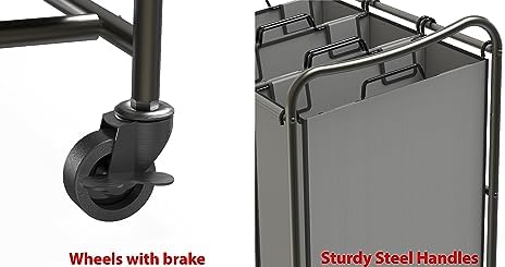 Simple Houseware Heavy Duty 3-Bag Laundry Sorter Rolling Cart, Dark Grey - Image 5