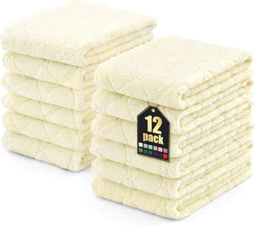 Homaxy 12 Pack Super Soft Absorbent Dish Towels, Cream Yellow by Homaxy
