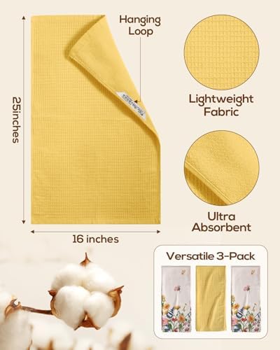 Miss Adola 3pcs 270GSM Cotton Kitchen Towels, Retro Flower - Image 4