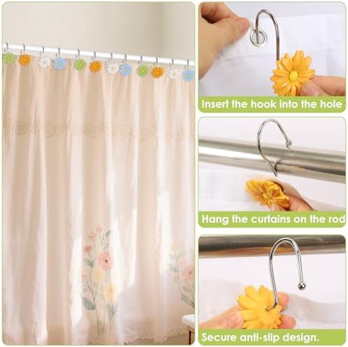 Flower Shower Curtain Hooks, 12 Pack Rustproof Stainless Steel Decorative - Image 6