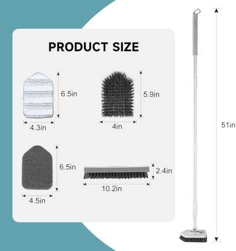 nacena Shower Scrubber with Long Handle, 4 in 1 Tile Tub Scrubber Brush with 3 - Image 2