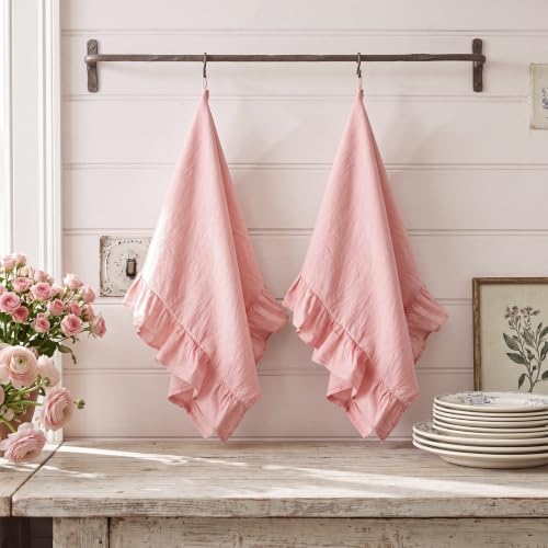 HunnmingRe 2 Pcs Light Pink Kitchen Towels Retro Towels Cotton Ruffled - Image 5