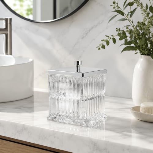Vince Camuto Home Glass Cotton Jar Holder – Silver Lid, Elegant Bathroom by Unknown