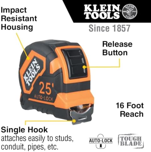 Klein Tools 9125AL Tape Measure, Heavy-Duty Measuring Tape, 25-Foot Single-Hook - Image 2