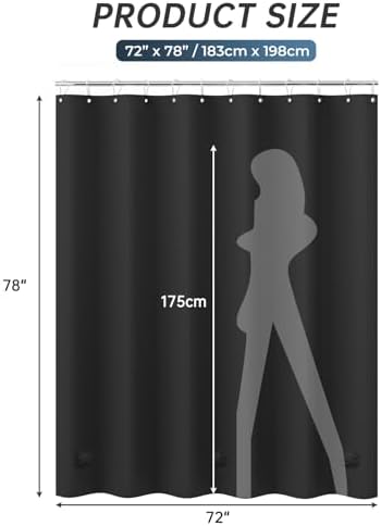 AmazerBath Black Shower Curtain Liner Plastic 78 Inches Long, Premium PEVA - Image 2