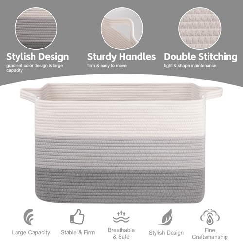 OIAHOMY Extra Large Blanket Basket, 110L Cotton Rope Woven Laundry Basket - Image 4