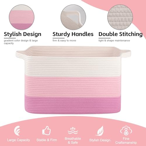 OIAHOMY Large Blanket Basket, 65L Cotton Rope Woven Laundry Basket, Toy Bin - Image 6