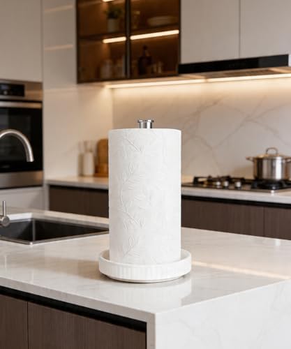 Paper Towel Holder Countertop, Ceramic Base, Fits Double to Family Rolls - Image 5