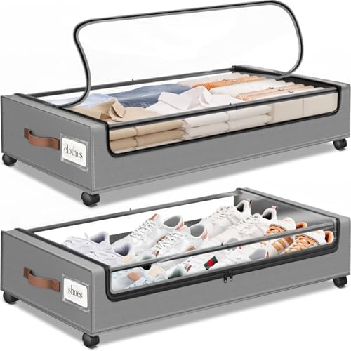Under Bed Storage with Wheels 2Pack Storage Containers with Clear Window by SpaceHacks