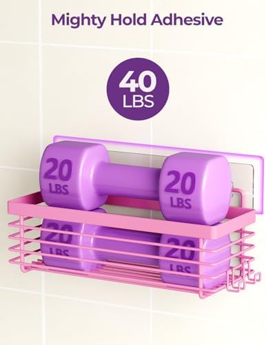 Shower Caddy Adhesive 3 Pack Stainless Steel Storage Organizers-Pink - Image 3