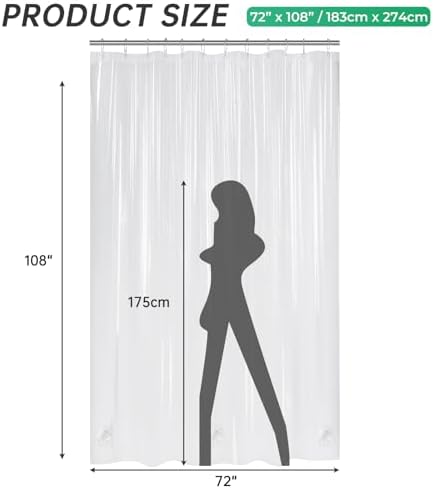 AmazerBath Extra Long Shower Curtain Clear 108 Inches Long, Plastic Floor to - Image 2