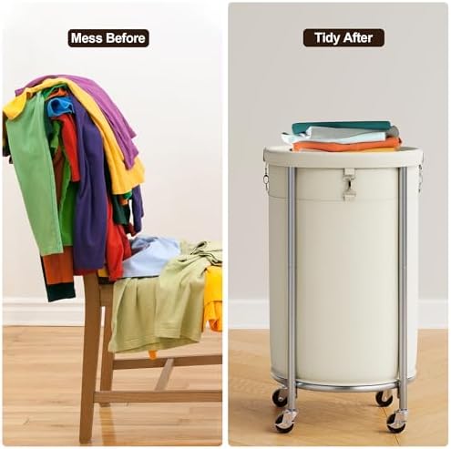 ELYKEN Laundry Basket with Wheels, Round Rolling Laundry Hamper - Image 6