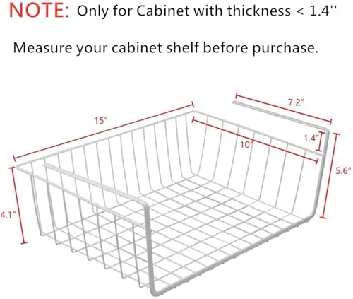 Tebery 2 Pack White Under Shelf Wire Basket Hanging Storage Baskets, Under - Image 2
