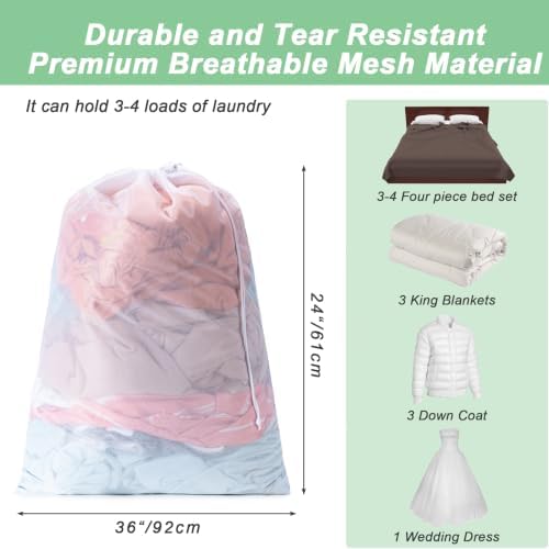 2 Pack Mesh Travel Laundry Bag 24" x 36"Extra Large Dirty Clothes Organizer - Image 2