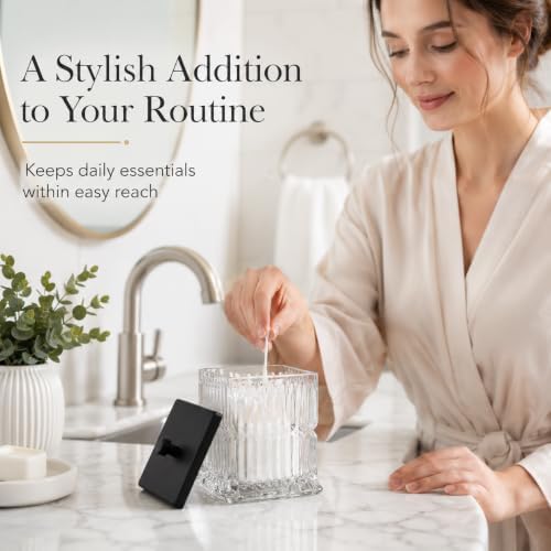 Vince Camuto Home Glass Cotton Jar Holder – Matte Black Lid, Elegant Bathroom - Image 2