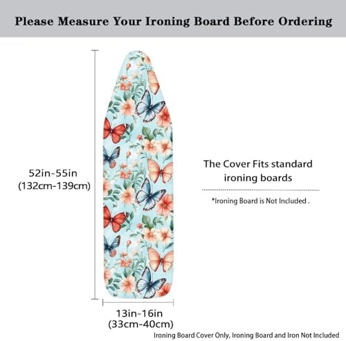 Blue Floral Butterfly Ironing Board Cover Fits Standard Size Elasticized Edges - Image 5