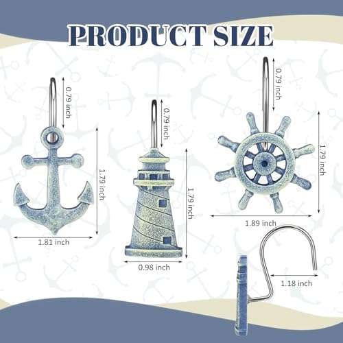 Amyhill 12 Pcs Nautical Shower Curtain Hooks Decorative Shower Curtain Rings - Image 2