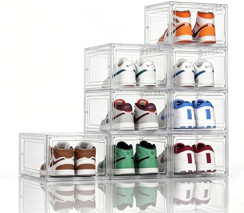 KEFA XL Shoe Storage Box Organizer, 8 Pack Shoe Boxes Clear Plastic Stackable by KEFASTORAGEBOX