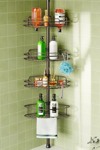 HAMITOR Corner Bathroom Organizer, 4-Tier Tension Pole Shower Caddy by HAMITOR