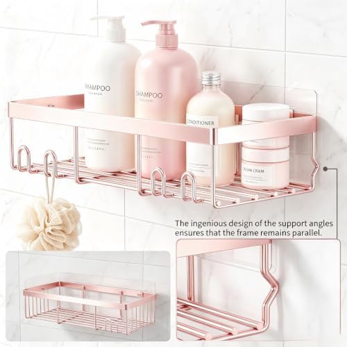 Moforoco Shower Caddy Shelf Organizer Rack, Self Adhesive Black Bathroom - Image 5