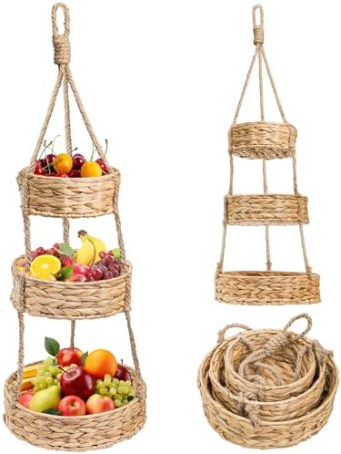 3 Tier Hanging Fruit Basket, Metal Frame by Nagpew