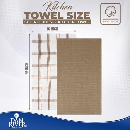 DAN RIVER Tan Kitchen Towels, 12 Pack, 16x26 Inches Absorbent Dish Towels - Image 2