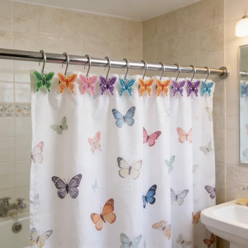 Two Fish Home Fashions Set of 12 Decorative Butterfly Shower Curtain Hooks - Image 3