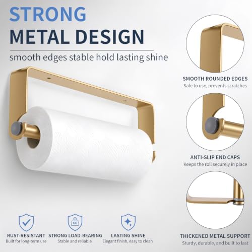 Under Cabinet Paper Towel Holder, Adhesive or Wall Mount（Gold） - Image 5