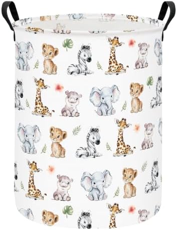 Round Jungle Wildlife Laundry Hamper, Cotton Canvas Storage Bin by ONOEV