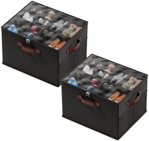 Ornavo Home Large Shoe Storage Organizer Bins 2 Pack, Foldable Linen by OrnavoHome