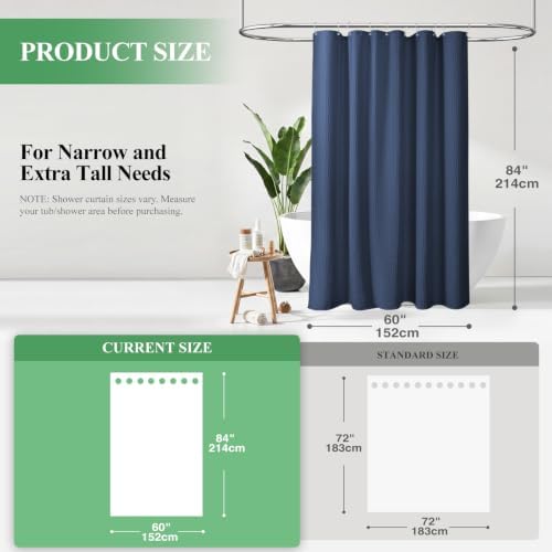 Dynamene Stall Waffle Shower Curtain 256 GSM Heavy Fabric 60x84 Navy Blue - Image 2