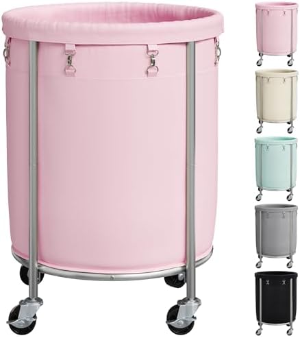 ELYKEN Laundry Basket with Wheels, Round Rolling Laundry Hamper by ELYKEN