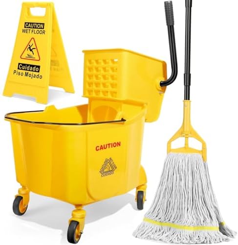 38 Qt Commercial Bucket with Side Press Wringer on Wheels, Including 1 by EasyCleaningHappyLife
