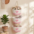 3-tier Heart Theme Cotton Rope Hanging Basket Organizer, Wall Storage Bin by Yiyiring
