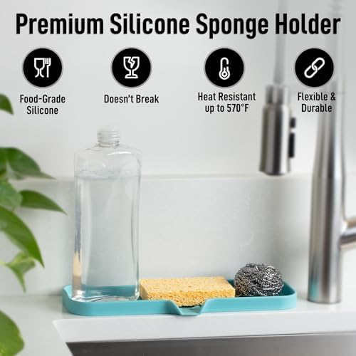 Zulay Kitchen Large Silicone Sponge Holder – Flexible Sink Organizer Tray - Image 2